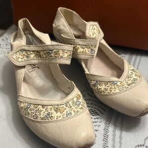 Rieker Cream Floral Mary Jane Flats with Hook-and-Loop Strap